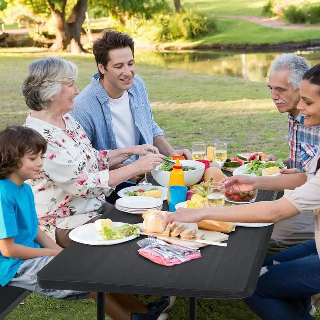 Alt view image 4 of 7 - SlickBlue Indoor and Outdoor Folding Picnic Table Bench Set with Wood-like Texture