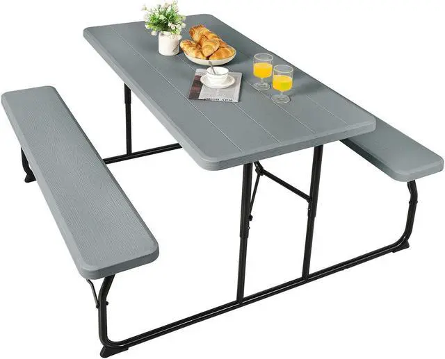 Alt view image 3 of 7 - SlickBlue Indoor and Outdoor Folding Picnic Table Bench Set with Wood-like Texture