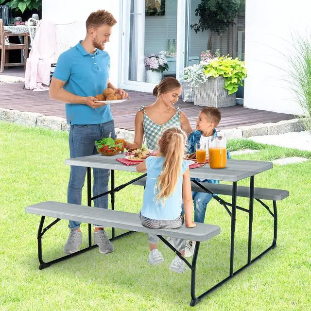 Alt view image 4 of 7 - SlickBlue Indoor and Outdoor Folding Picnic Table Bench Set with Wood-like Texture