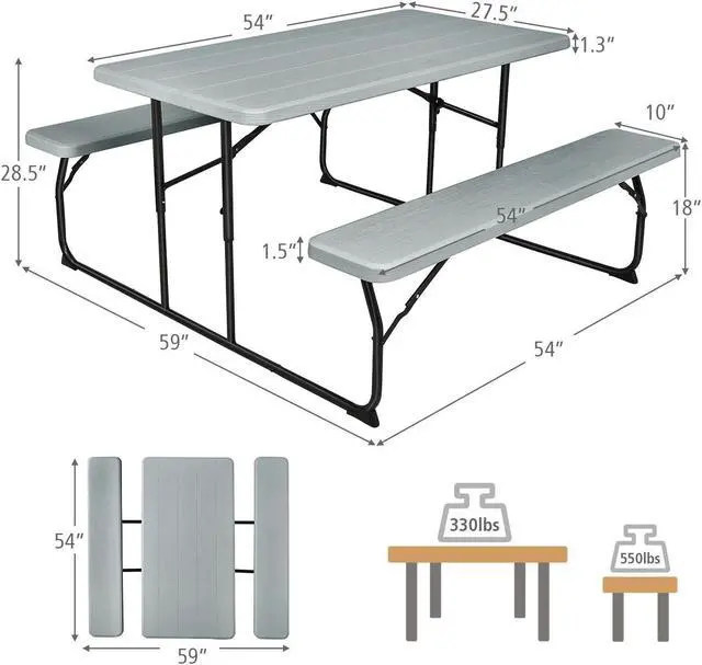 Alt view image 5 of 7 - SlickBlue Indoor and Outdoor Folding Picnic Table Bench Set with Wood-like Texture