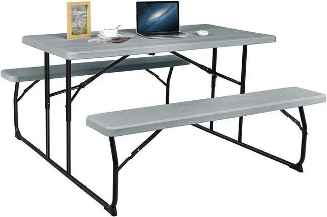 Alt view image 7 of 7 - SlickBlue Indoor and Outdoor Folding Picnic Table Bench Set with Wood-like Texture