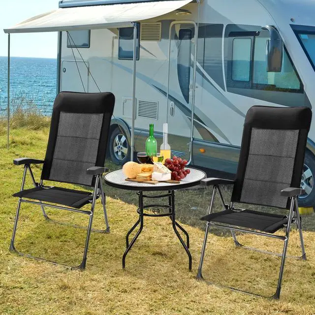Alt view image 2 of 7 - SlickBlue 2 Pcs Portable Patio Folding Dining Chairs with Headrest Adjust for Camping