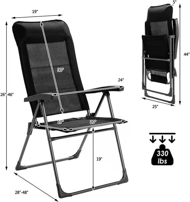 Alt view image 3 of 7 - SlickBlue 2 Pcs Portable Patio Folding Dining Chairs with Headrest Adjust for Camping