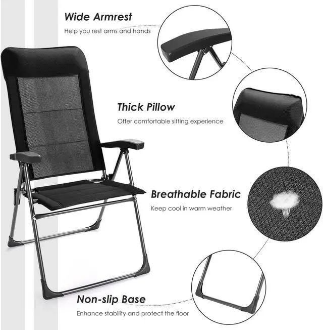 Alt view image 6 of 7 - SlickBlue 2 Pcs Portable Patio Folding Dining Chairs with Headrest Adjust for Camping