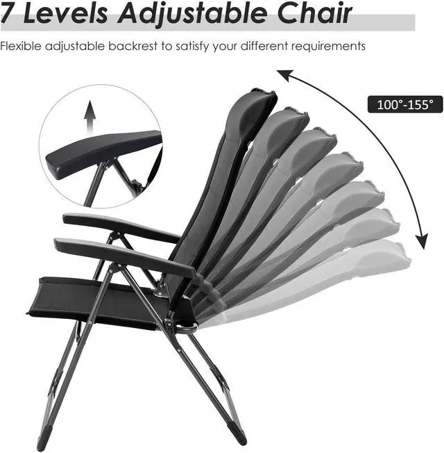 Alt view image 7 of 7 - SlickBlue 2 Pcs Portable Patio Folding Dining Chairs with Headrest Adjust for Camping