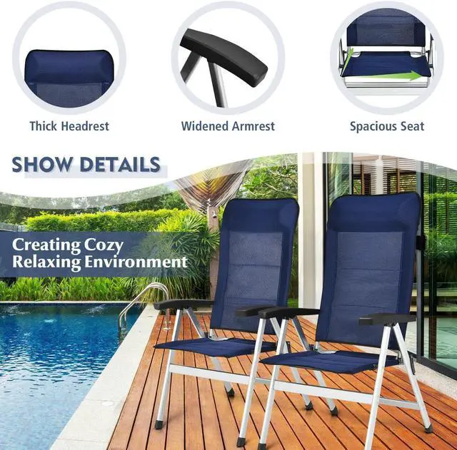 Alt view image 3 of 7 - SlickBlue 2Pcs Patio Dining Chair with Adjust Portable Headrest