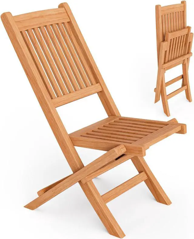 Alt view image 2 of 7 - SlickBlue Teak Wood Patio Folding Dining Chair with Slatted Seat