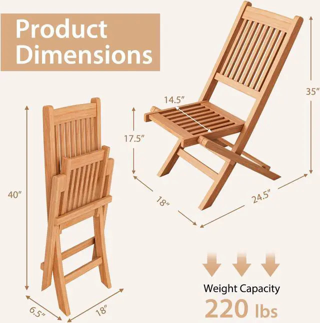 Alt view image 5 of 7 - SlickBlue Teak Wood Patio Folding Dining Chair with Slatted Seat