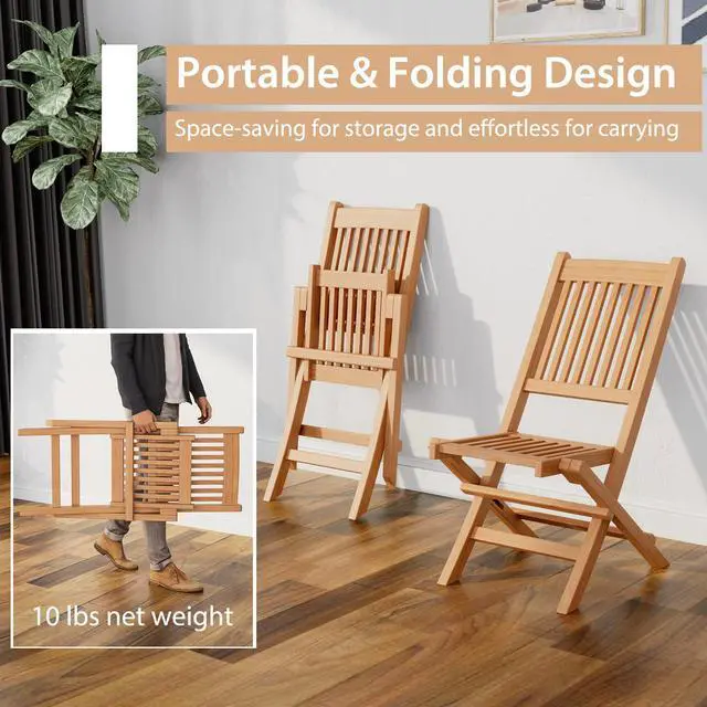 Alt view image 7 of 7 - SlickBlue Teak Wood Patio Folding Dining Chair with Slatted Seat