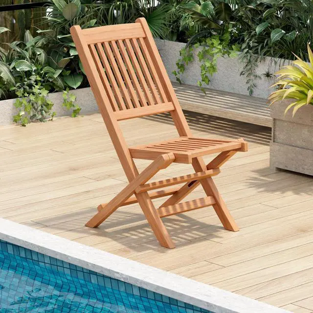 Alt view image 4 of 7 - SlickBlue Teak Wood Patio Folding Dining Chair with Slatted Seat