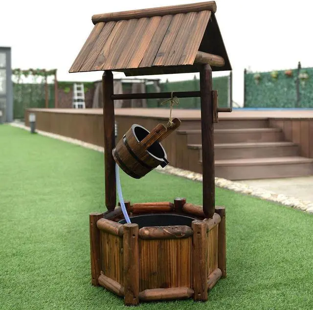 Alt view image 4 of 7 - SlickBlue Garden Rustic Wishing Well Wooden Water Fountain with Pump