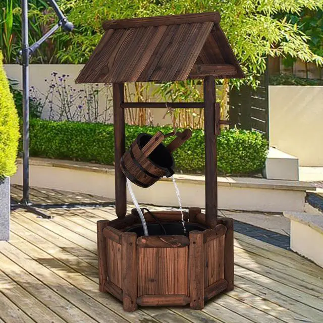 Alt view image 3 of 7 - SlickBlue Garden Rustic Wishing Well Wooden Water Fountain with Pump