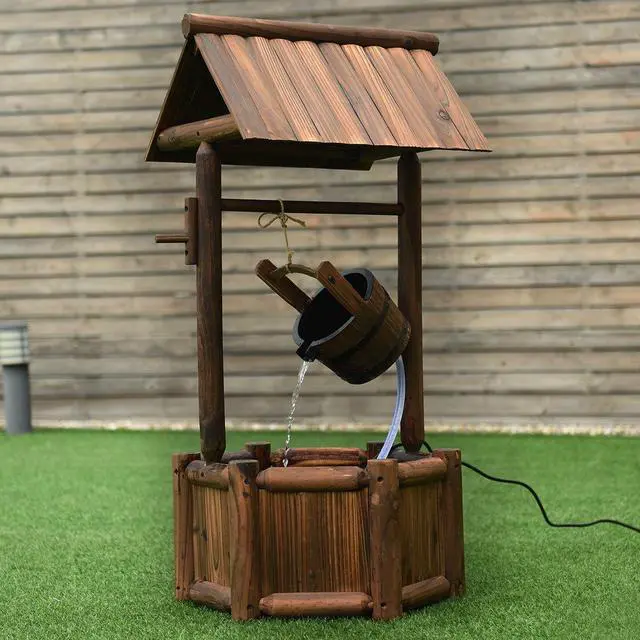 Alt view image 5 of 7 - SlickBlue Garden Rustic Wishing Well Wooden Water Fountain with Pump