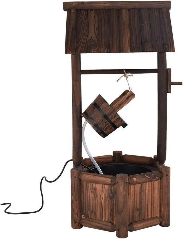 Alt view image 6 of 7 - SlickBlue Garden Rustic Wishing Well Wooden Water Fountain with Pump