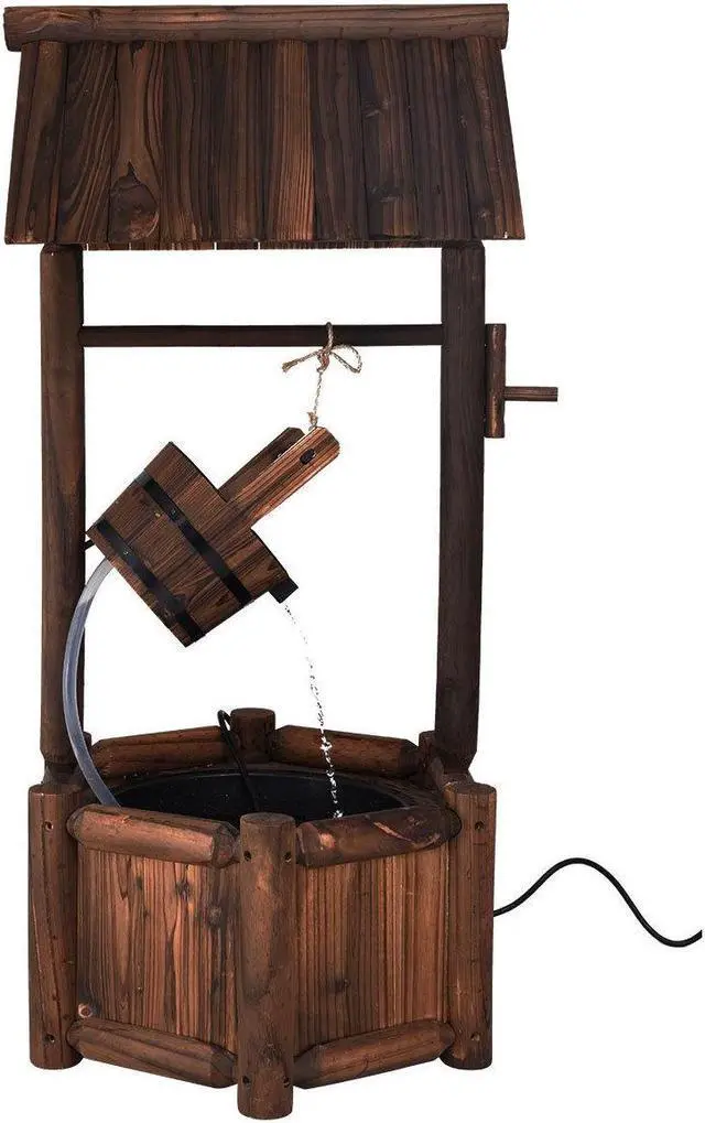 Alt view image 7 of 7 - SlickBlue Garden Rustic Wishing Well Wooden Water Fountain with Pump