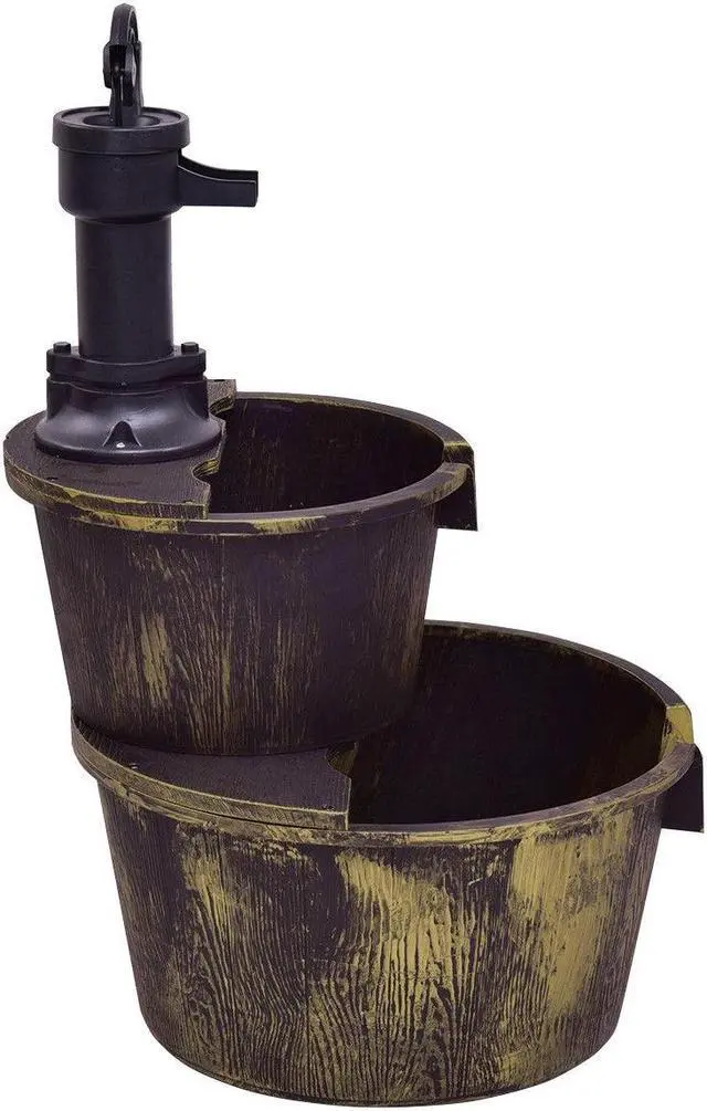 Alt view image 4 of 7 - SlickBlue 2 Tiers Outdoor Barrel Waterfall Fountain with Pump
