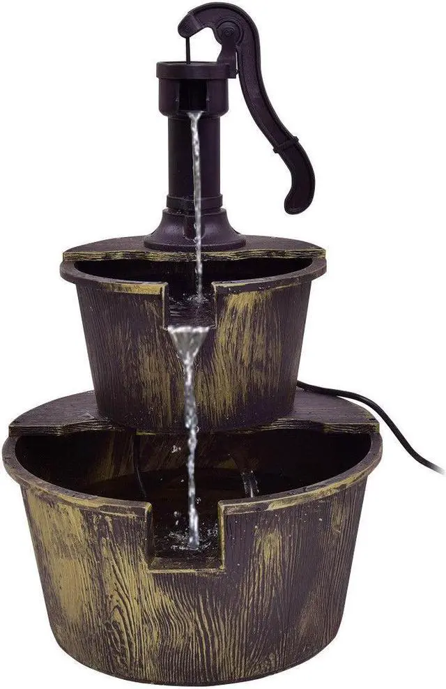 Alt view image 2 of 7 - SlickBlue 2 Tiers Outdoor Barrel Waterfall Fountain with Pump