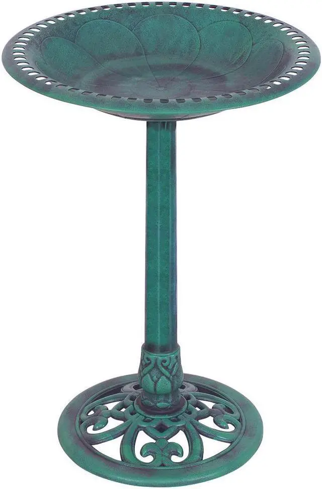 Alt view image 2 of 7 - SlickBlue Outdoor Garden Green Pedestal Bird Bath Feeder