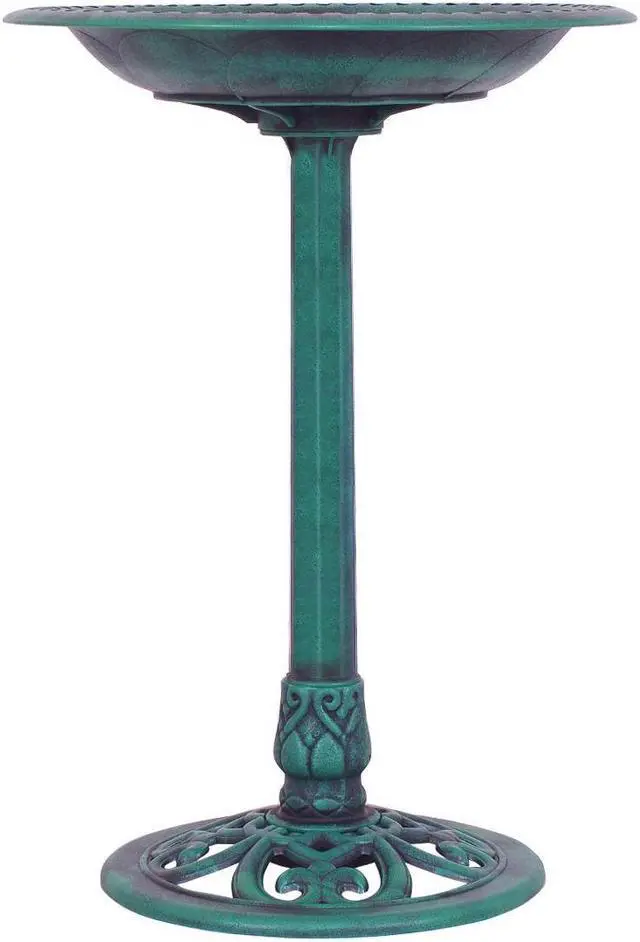 Alt view image 3 of 7 - SlickBlue Outdoor Garden Green Pedestal Bird Bath Feeder