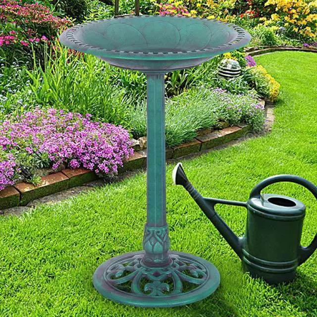 Alt view image 4 of 7 - SlickBlue Outdoor Garden Green Pedestal Bird Bath Feeder
