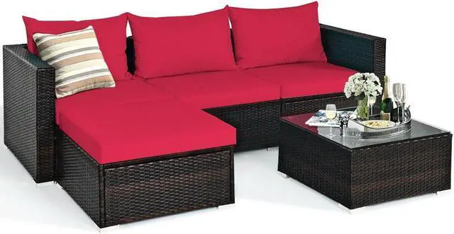 Main image of SlickBlue 5 Pieces Patio Rattan Sectional Furniture Set with Cushions and Coffee Table