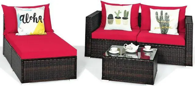 Alt view image 2 of 7 - SlickBlue 5 Pieces Patio Rattan Sectional Furniture Set with Cushions and Coffee Table