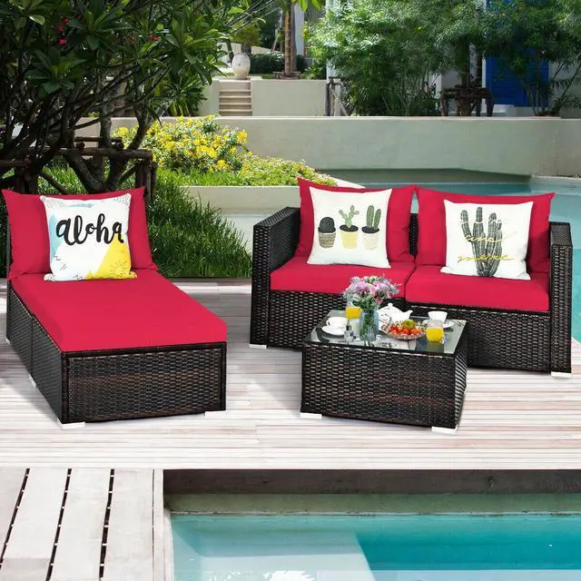 Alt view image 6 of 7 - SlickBlue 5 Pieces Patio Rattan Sectional Furniture Set with Cushions and Coffee Table
