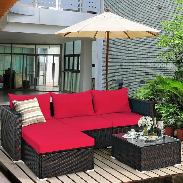 Alt view image 4 of 7 - SlickBlue 5 Pieces Patio Rattan Sectional Furniture Set with Cushions and Coffee Table