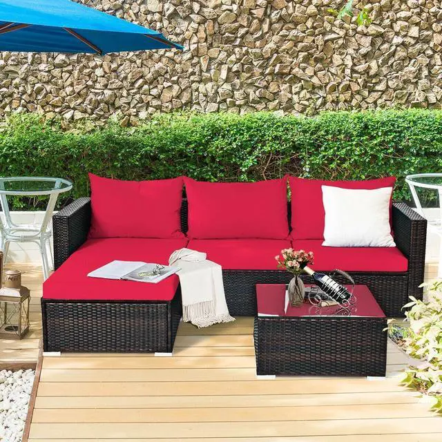 Alt view image 3 of 7 - SlickBlue 5 Pieces Patio Rattan Sectional Furniture Set with Cushions and Coffee Table