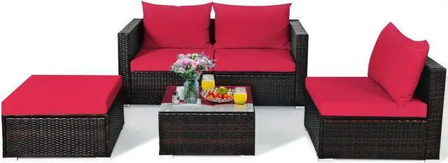 Alt view image 7 of 7 - SlickBlue 5 Pieces Patio Rattan Sectional Furniture Set with Cushions and Coffee Table