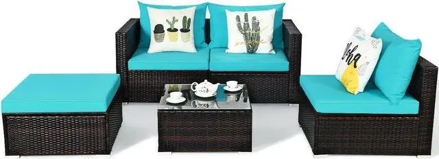 Alt view image 2 of 7 - SlickBlue 5 Pieces Patio Rattan Sectional Furniture Set with Cushions and Coffee Table