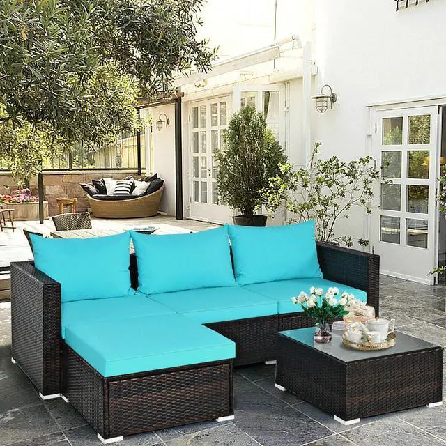 Alt view image 4 of 7 - SlickBlue 5 Pieces Patio Rattan Sectional Furniture Set with Cushions and Coffee Table