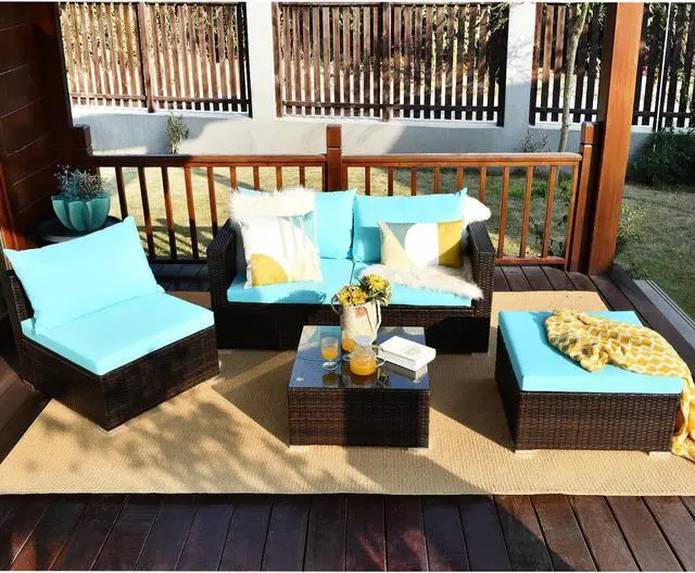 Alt view image 6 of 7 - SlickBlue 5 Pieces Patio Rattan Sectional Furniture Set with Cushions and Coffee Table
