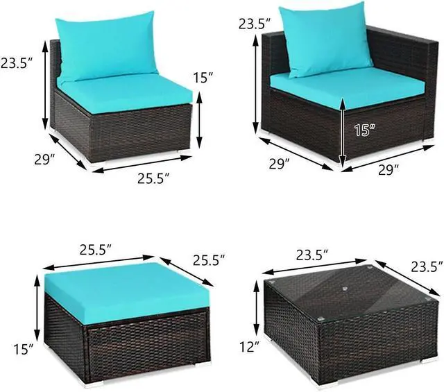 Alt view image 5 of 7 - SlickBlue 5 Pieces Patio Rattan Sectional Furniture Set with Cushions and Coffee Table