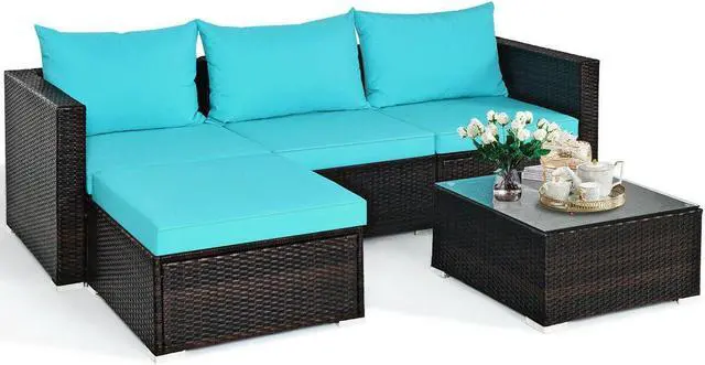 Main image of SlickBlue 5 Pieces Patio Rattan Sectional Furniture Set with Cushions and Coffee Table