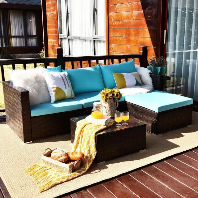 Alt view image 3 of 7 - SlickBlue 5 Pieces Patio Rattan Sectional Furniture Set with Cushions and Coffee Table