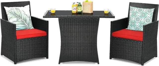 Main image of SlickBlue 3 Pieces Patio Rattan Furniture Set with Cushion and Sofa Armrest