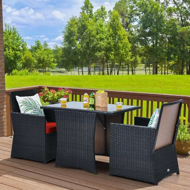 Alt view image 4 of 7 - SlickBlue 3 Pieces Patio Rattan Furniture Set with Cushion and Sofa Armrest