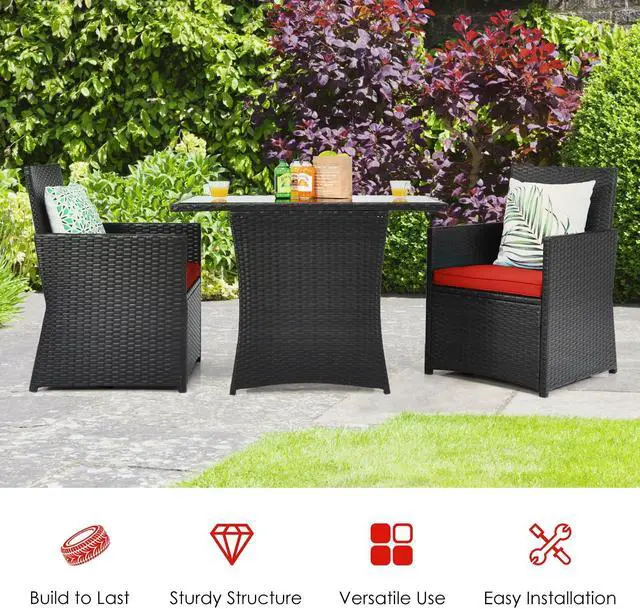 Alt view image 6 of 7 - SlickBlue 3 Pieces Patio Rattan Furniture Set with Cushion and Sofa Armrest