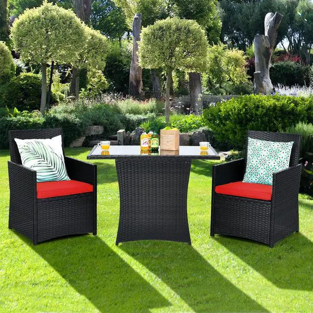 Alt view image 3 of 7 - SlickBlue 3 Pieces Patio Rattan Furniture Set with Cushion and Sofa Armrest
