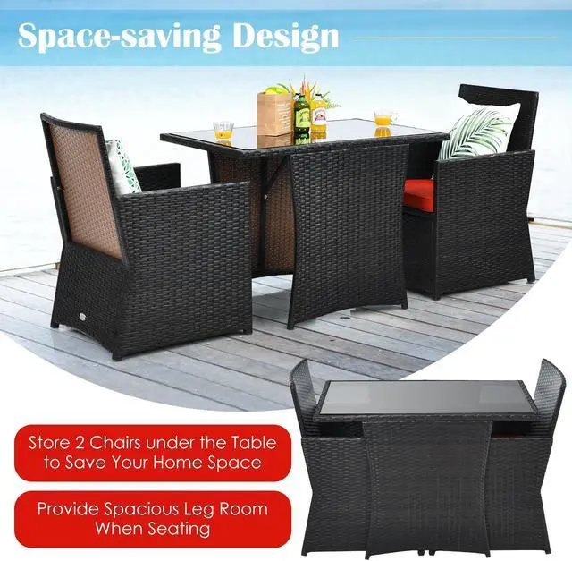 Alt view image 5 of 7 - SlickBlue 3 Pieces Patio Rattan Furniture Set with Cushion and Sofa Armrest