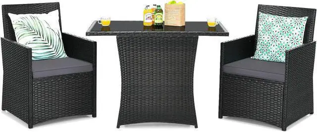 Main image of SlickBlue 3 Pieces Patio Rattan Furniture Set with Cushion and Sofa Armrest