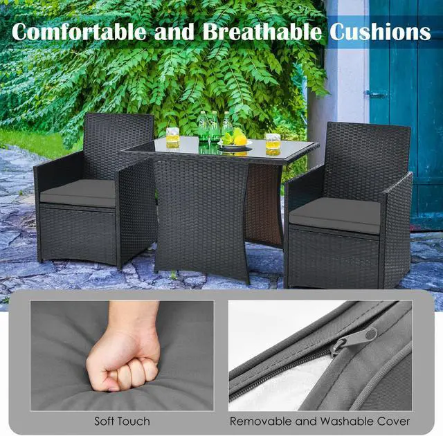 Alt view image 5 of 7 - SlickBlue 3 Pieces Patio Rattan Furniture Set with Cushion and Sofa Armrest