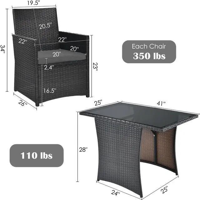 Alt view image 2 of 7 - SlickBlue 3 Pieces Patio Rattan Furniture Set with Cushion and Sofa Armrest