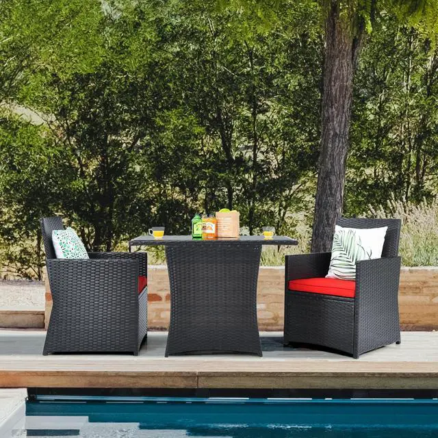 Alt view image 7 of 7 - SlickBlue 3 Pieces Patio Rattan Furniture Set with Cushion and Sofa Armrest