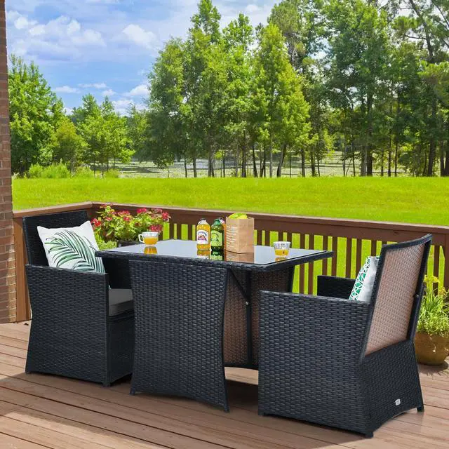 Alt view image 6 of 7 - SlickBlue 3 Pieces Patio Rattan Furniture Set with Cushion and Sofa Armrest