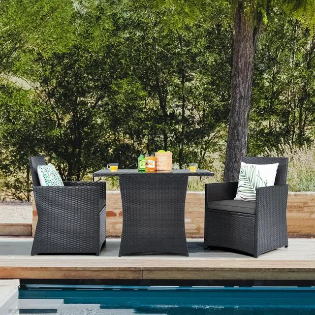 Alt view image 4 of 7 - SlickBlue 3 Pieces Patio Rattan Furniture Set with Cushion and Sofa Armrest