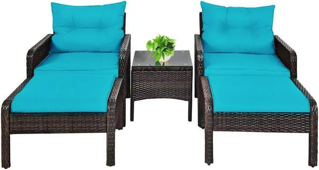 Alt view image 3 of 7 - SlickBlue 5 Pieces Patio Rattan Sofa Ottoman Furniture Set with Cushions