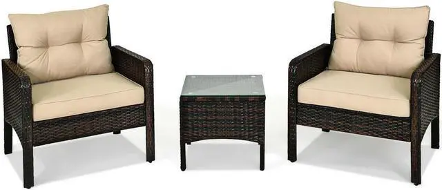 Alt view image 7 of 7 - SlickBlue 3 Pieces Outdoor Patio Rattan Conversation Set with Seat Cushions