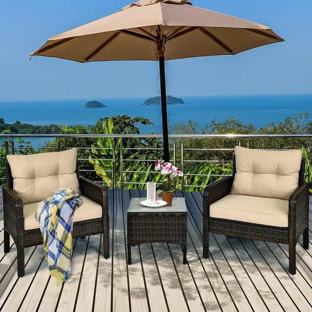 Alt view image 6 of 7 - SlickBlue 3 Pieces Outdoor Patio Rattan Conversation Set with Seat Cushions
